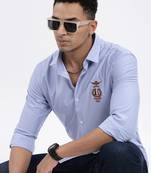 men's blue striped slim fit shirt