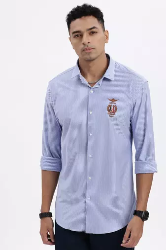 men's blue striped slim fit shirt