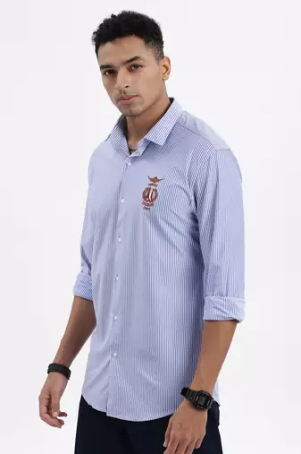 men's blue striped slim fit shirt