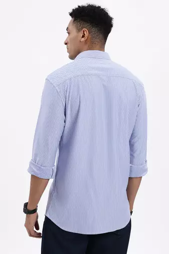 men's blue striped slim fit shirt