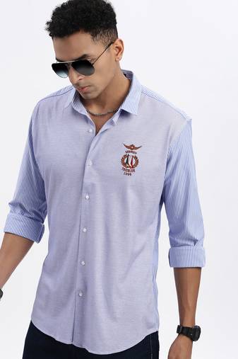 men's blue striped slim fit shirt