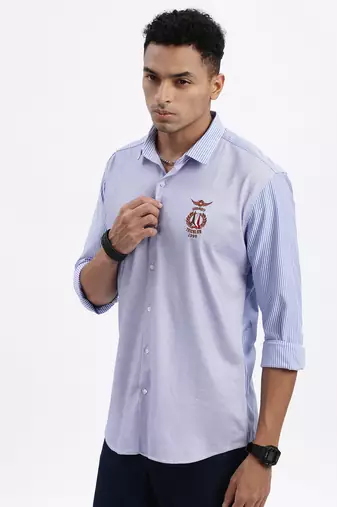 men's blue striped slim fit shirt