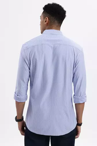 men's blue striped slim fit shirt