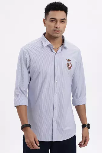 men's blue striped slim fit shirt