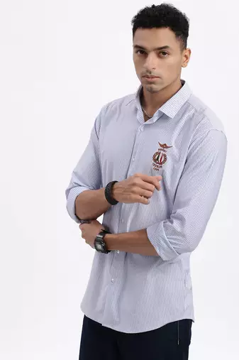 men's blue striped slim fit shirt