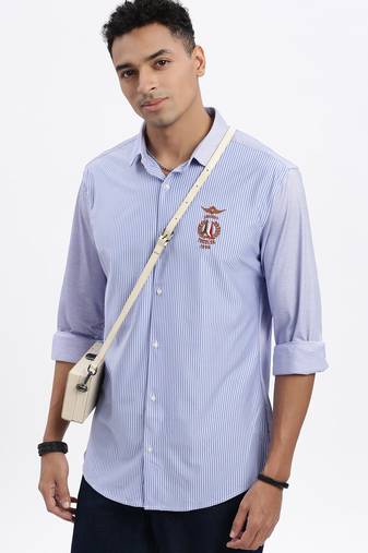 men's blue striped slim fit shirt