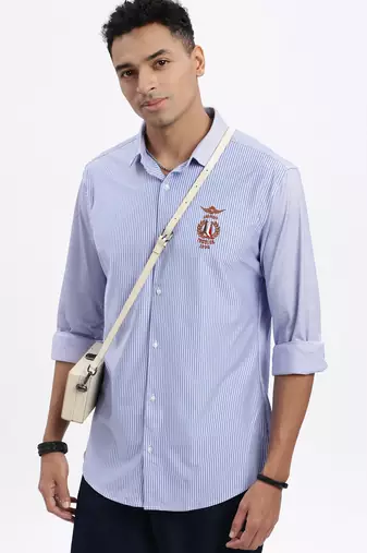 men's blue striped slim fit shirt