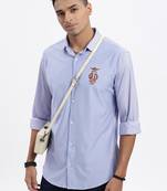 men's blue striped slim fit shirt