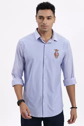 men's blue striped slim fit shirt