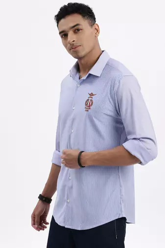 men's blue striped slim fit shirt