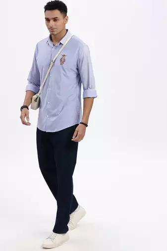 men's blue striped slim fit shirt