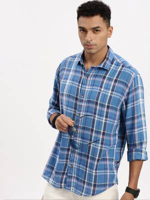 men's blue checked slim fit shirt 1