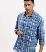 men's blue checked slim fit shirt