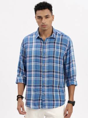 men's blue checked slim fit shirt 2