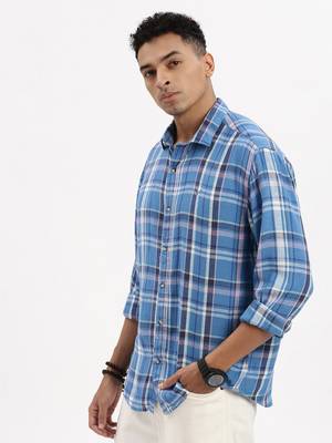 men's blue checked slim fit shirt 3