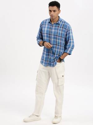 men's blue checked slim fit shirt 5