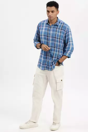 men's blue checked slim fit shirt