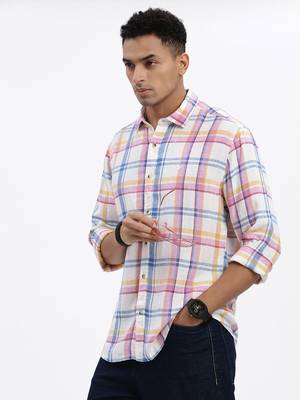 men's white checked slim fit shirt 1