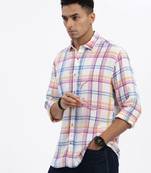 men's white checked slim fit shirt