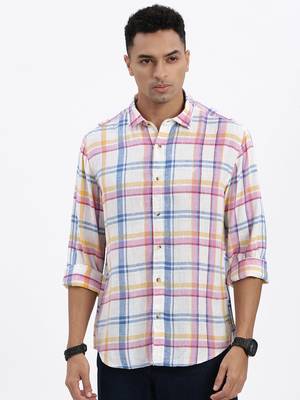 men's white checked slim fit shirt 2