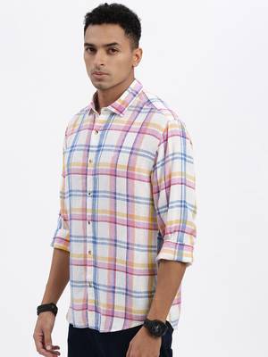 men's white checked slim fit shirt 3