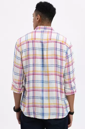 men's white checked slim fit shirt