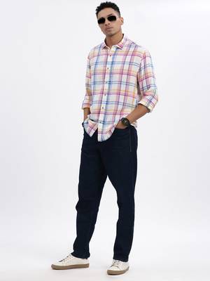 men's white checked slim fit shirt 5