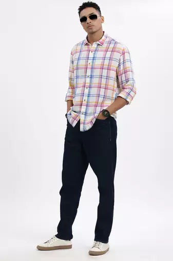 men's white checked slim fit shirt