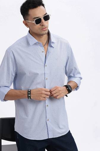 men's blue micro ditsy slim fit shirt