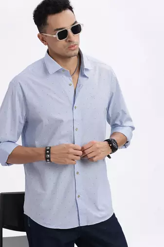 men's blue micro ditsy slim fit shirt