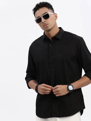men's black solid slim fit shirt 1
