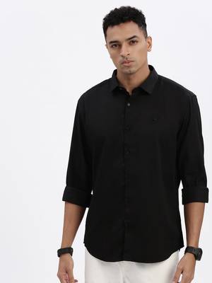 men's black solid slim fit shirt 2
