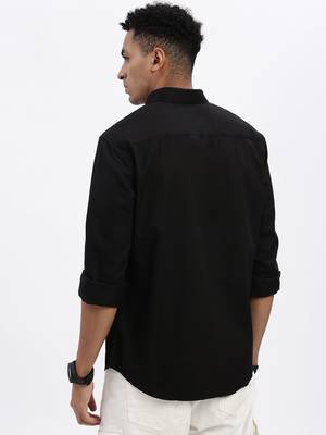 men's black solid slim fit shirt 4
