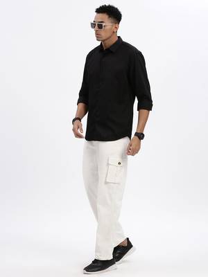 men's black solid slim fit shirt 5