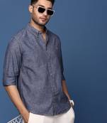 men's collared solid blue slim fit shirt