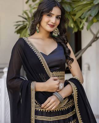 Black Silk Lehenga Choli with Embroidery and Georgette Dupatta 5