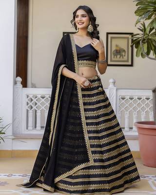 Black Silk Lehenga Choli with Embroidery and Georgette Dupatta 6