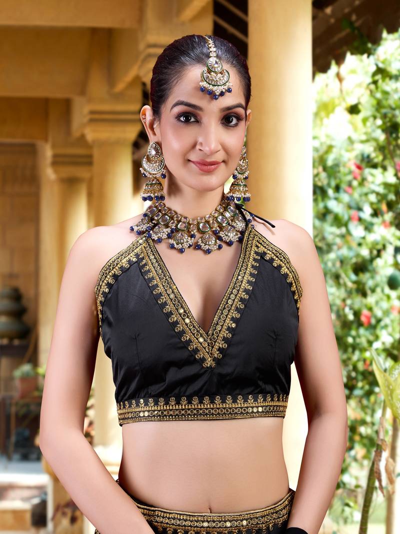 Black Silk Lehenga Choli with Embroidery and Georgette Dupatta