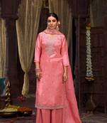 Light pink organza silk hand work full stitched plus size suits