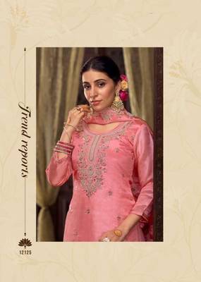 Light pink organza silk hand work full stitched plus size suits 2