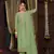 Parrot green organza silk hand work full stitched plus size suits