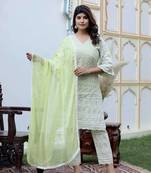 Women's green embroidery chikankari wedding wear kurta and palazzo with dupatta set