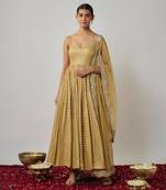 Champagne gold sequin embroidered georgette anarkali suit set