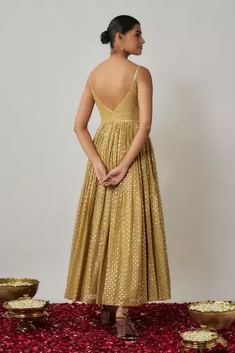 Champagne gold sequin embroidered georgette anarkali suit set
