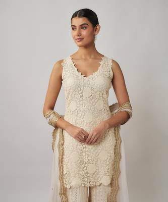 Ivory sequin and thread georgette kurta sharara set 2