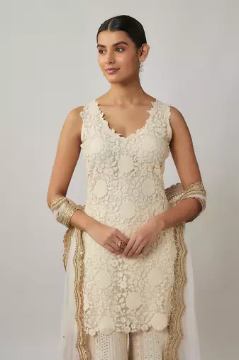 Ivory sequin and thread georgette kurta sharara set