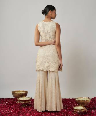 Ivory sequin and thread georgette kurta sharara set 3