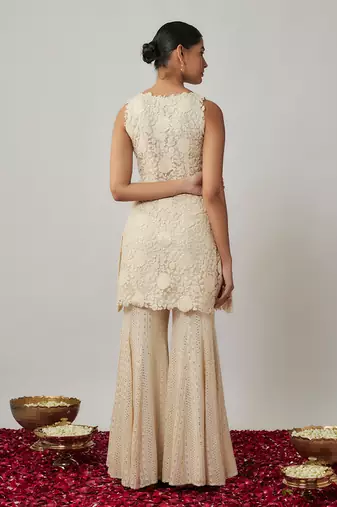 Ivory sequin and thread georgette kurta sharara set