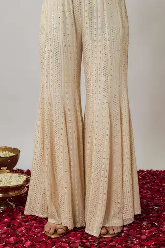 Ivory sequin and thread georgette kurta sharara set