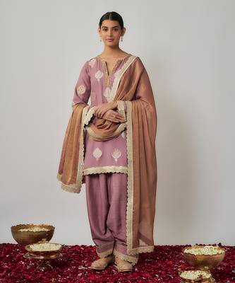 Purple mauve georgette benarasi embroidered kurta salwar set 1